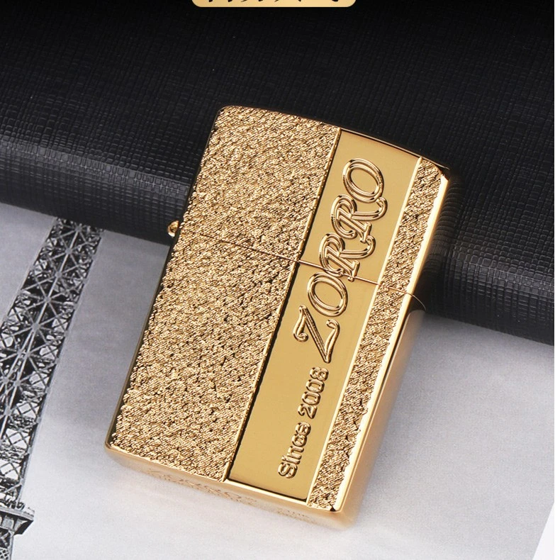 ZORRO佐罗打火机 雕刻大富豪金 复古男士个性砂轮原装金色防风