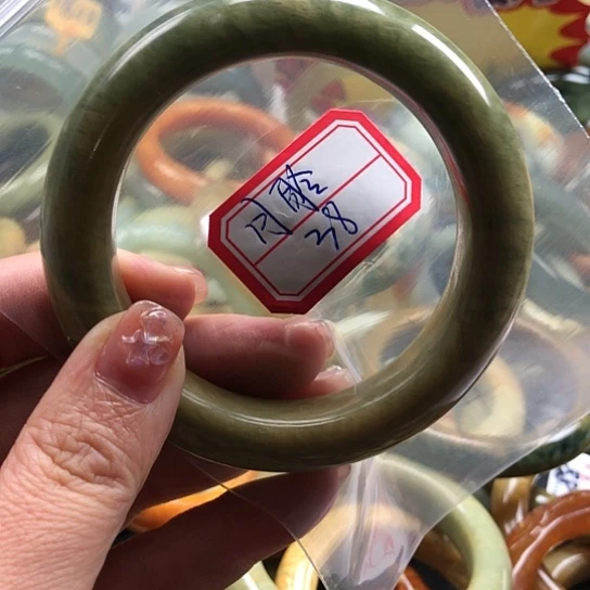 蛇纹石玉手镯合金月*