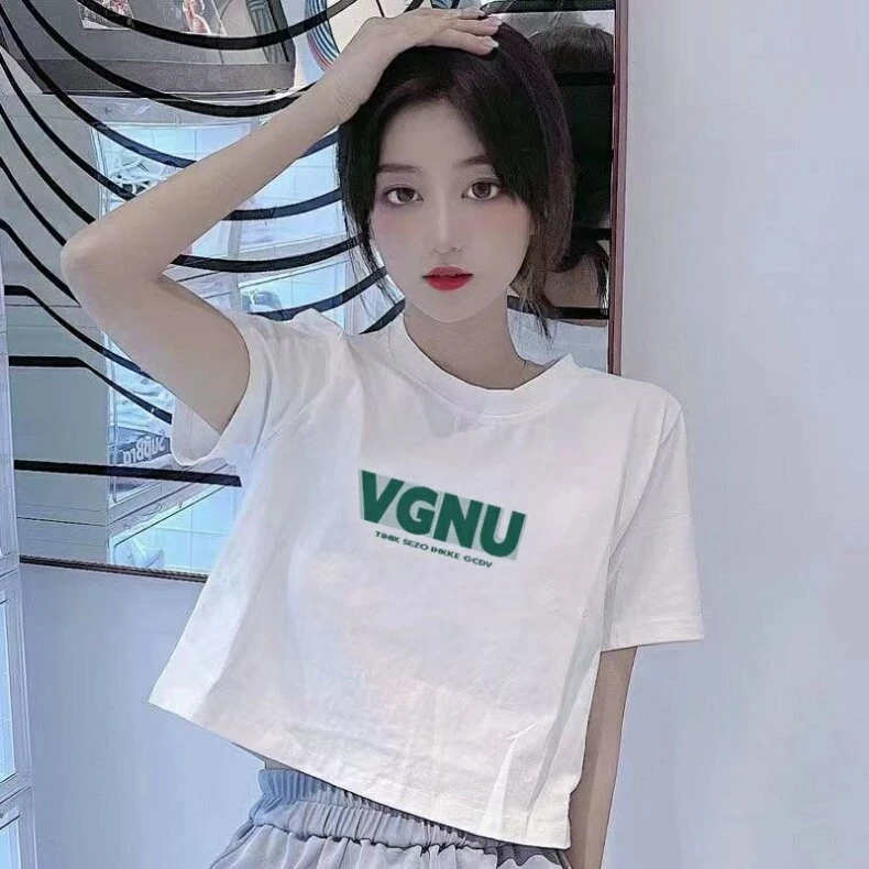 设计感小众短款上衣女夏季2023新款宽松纯棉正肩短袖白色恤女高腰