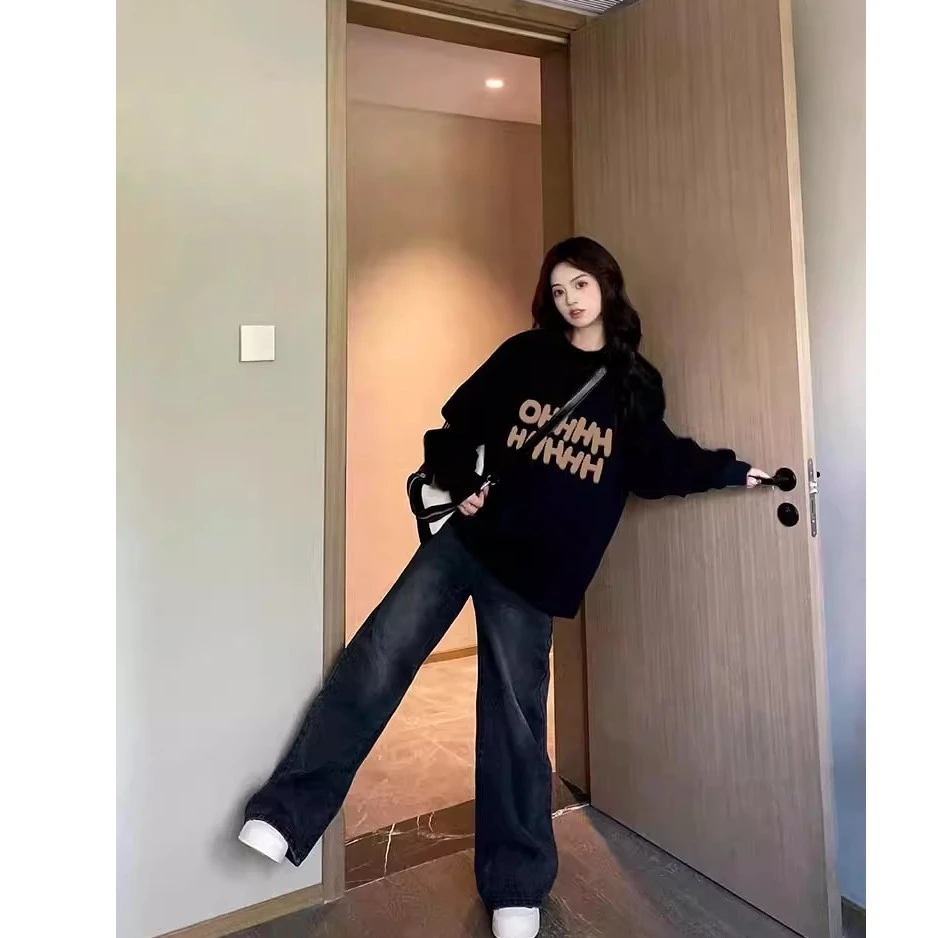 美式休闲卫衣女加厚秋冬新款爆款黑色oversize加绒小个子上衣外套