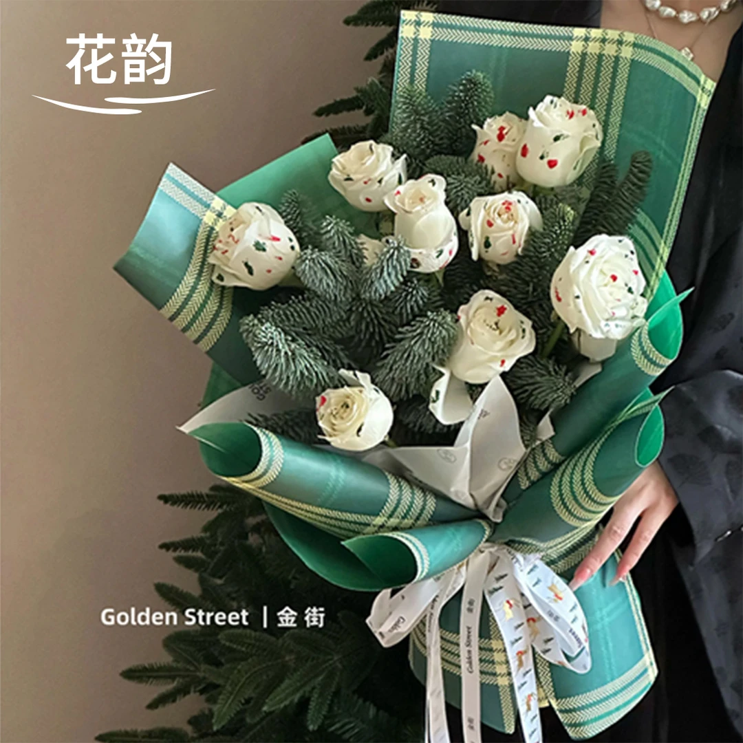 花韵 圣诞节礼物盒包装纸格子纸圣诞苹果花束包装网红diy装饰材料