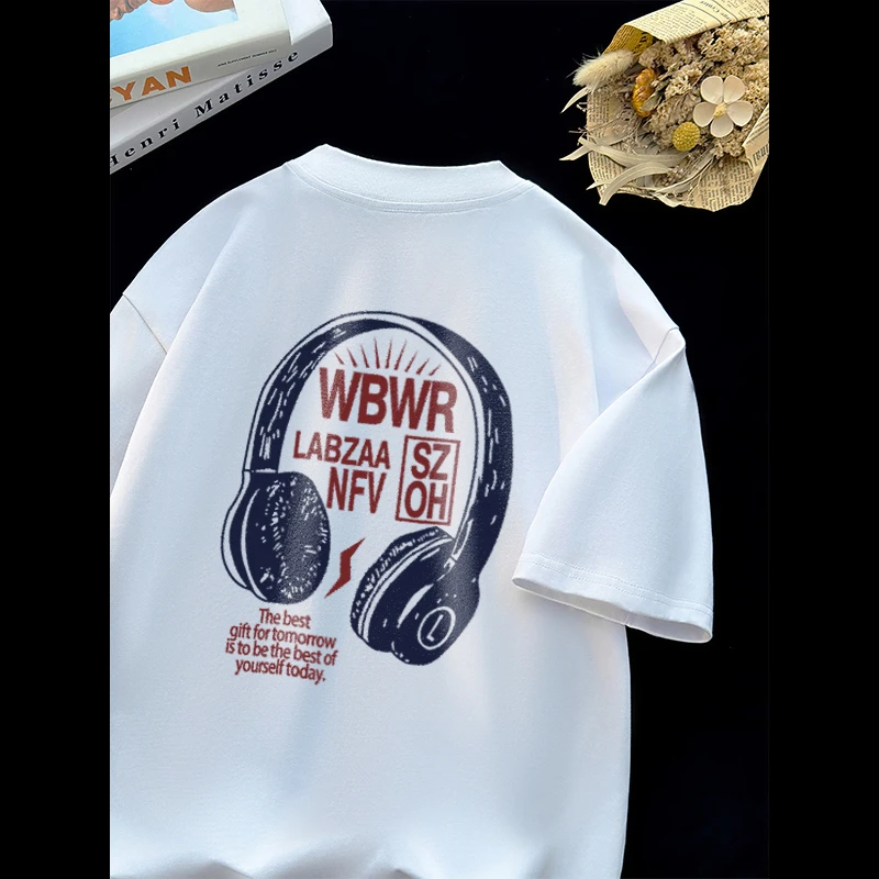Labzaa复古宽松休闲ins字母印花纯棉短袖t恤男夏季帅气百搭圆领流