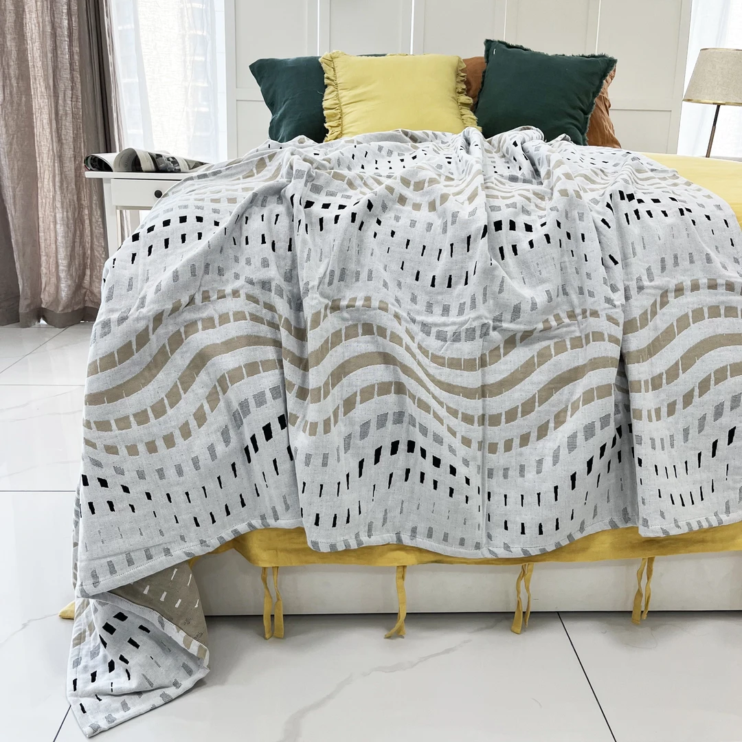 HOMEDERF棉波浪提花色织空调毯多功能薄款盖毯双面沙发毯通用凉感