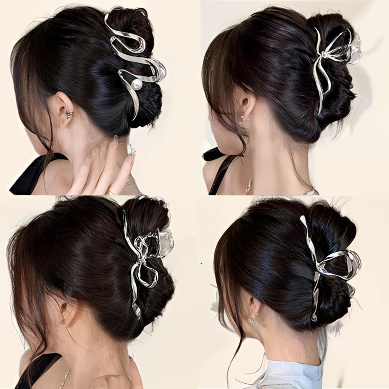 大号金属发夹小众鲨鱼夹后脑勺蝴蝶结发饰头饰款黑色高马尾简约