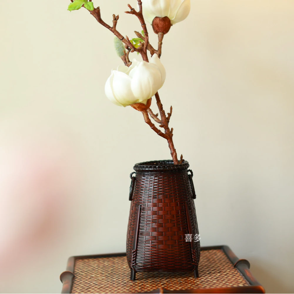 手工竹编做旧花器干花瓶储水花瓶装饰摆件