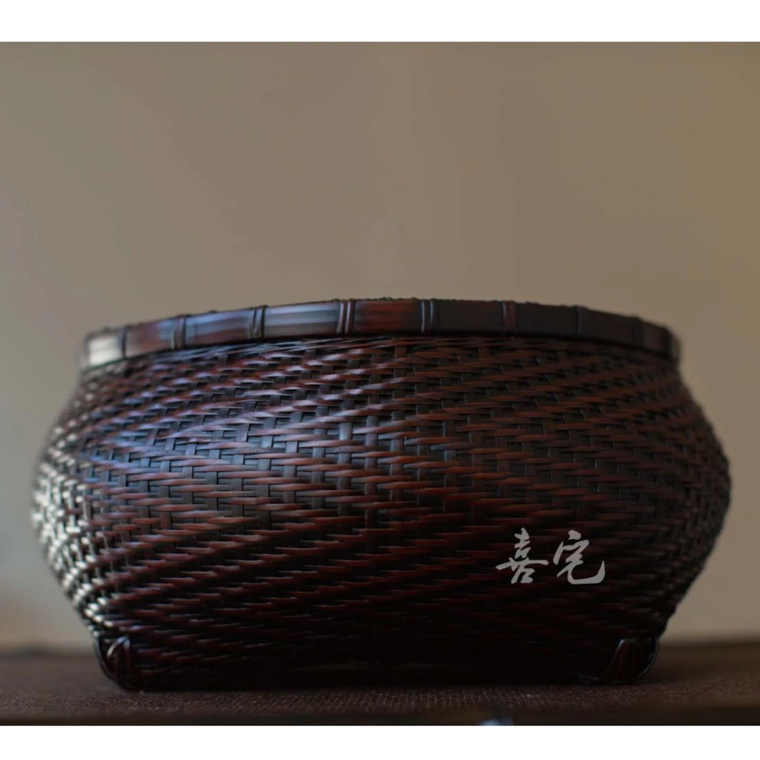 古典竹编炭篓碳钵竹炭斗功夫茶煮茶配件手工乌榄橄榄炭茶道收纳篮