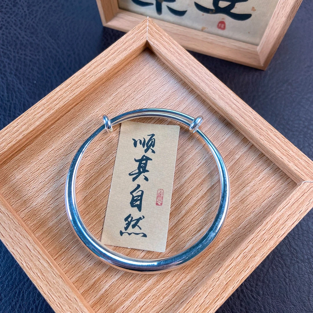 足银手镯 足银手镯【943号】25g光面推拉手镯