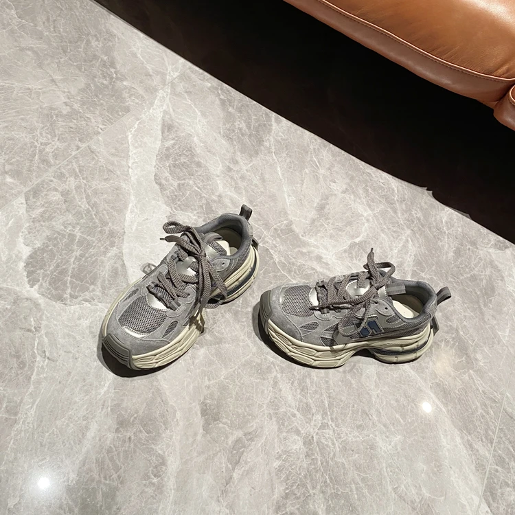 网红ins~暗黑风厚底真皮老爹鞋女2024秋新款运动鞋时尚学生女鞋潮