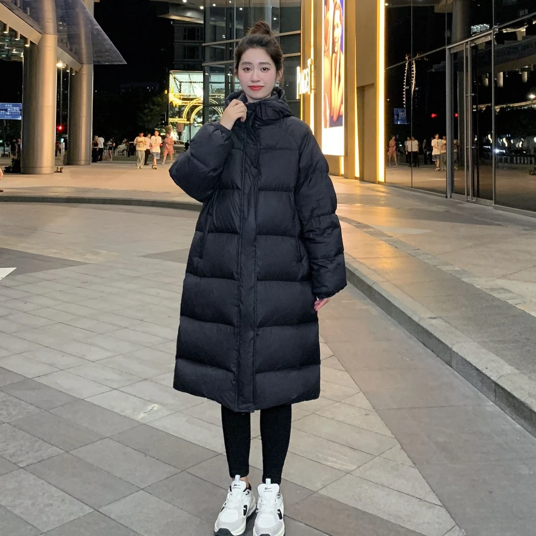 【新款羽绒服】024冬季新款韩版加厚2女士百搭长款连帽白鸭绒外套