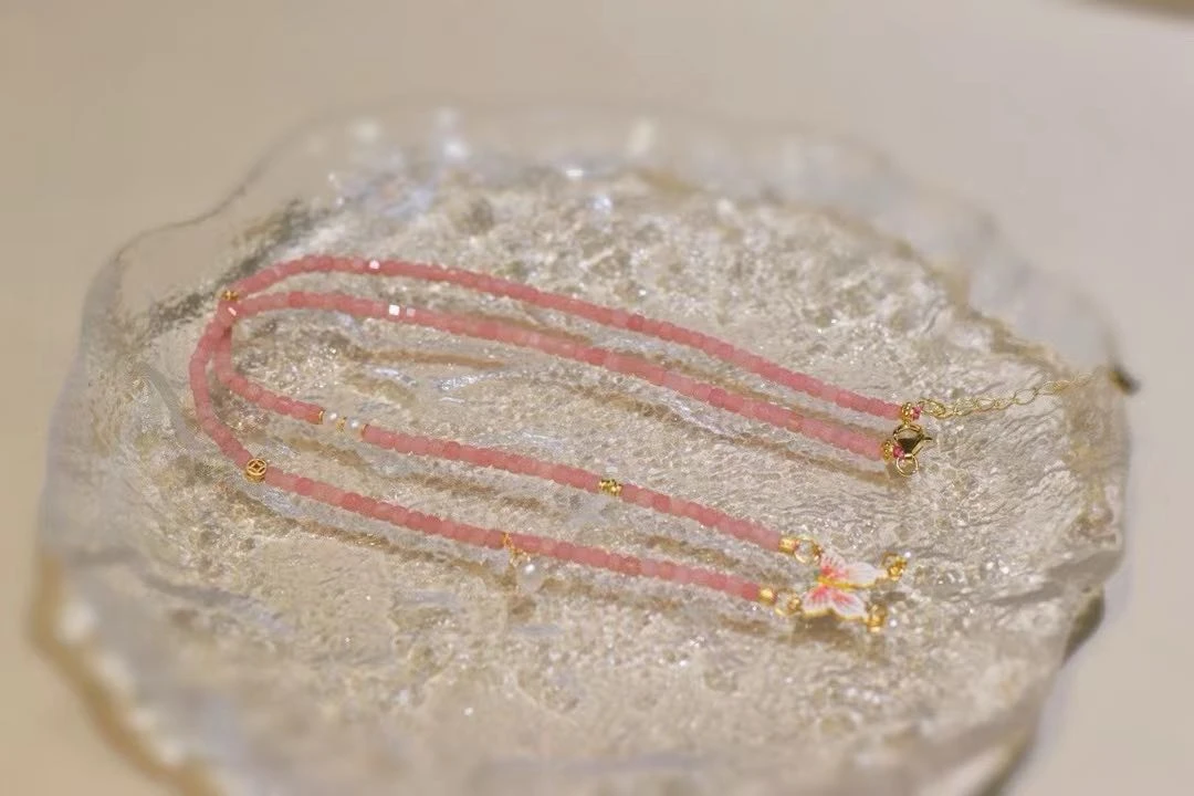 迷悟原创粉澳宝蝴蝶配件珍珠s925银项链T25032503