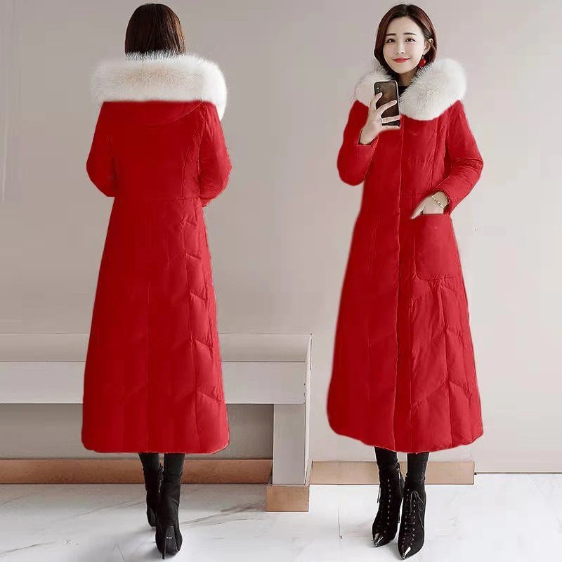 白鸭绒羽绒服2023新款ins韩版女长款保暖冬装修身显瘦过膝羽绒棉