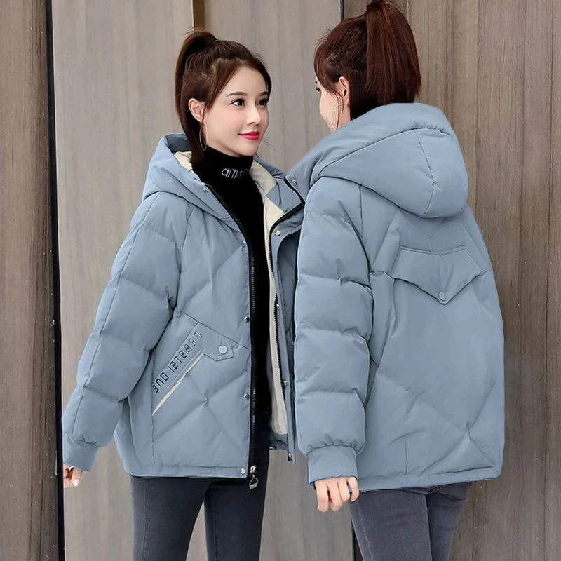 新款羽绒服棉服女冬2023冬季韩版宽松连帽小个子中长款印花棉衣羽