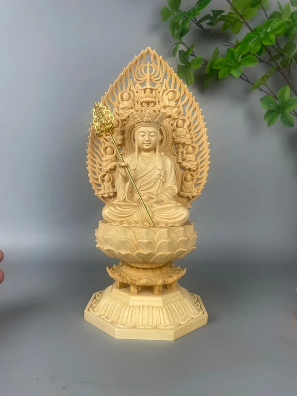 桧木木雕地臧王菩萨实木工艺品高度28公分