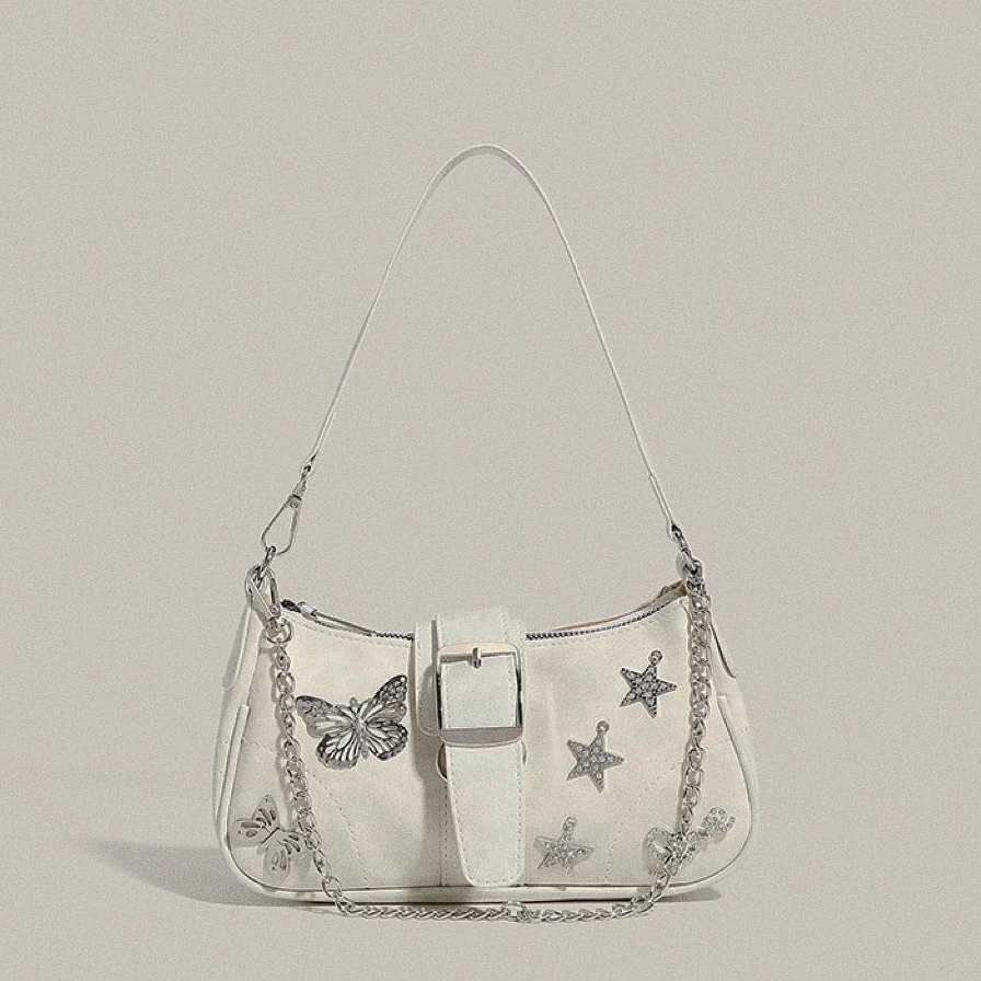 2024原创辣妹蝴蝶星星Y2K小众设计百搭千禧白色腋下包包包高级感