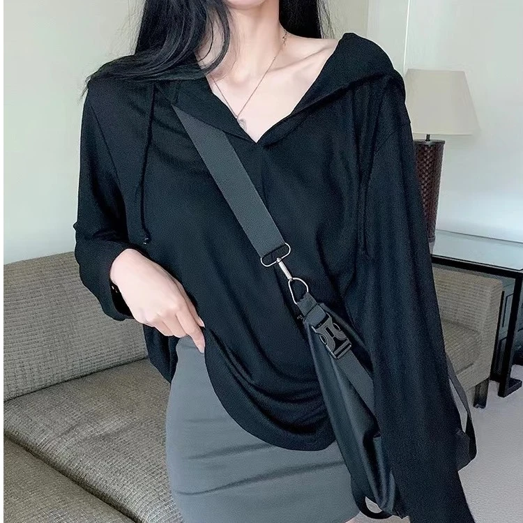 防晒衣慵懒轻薄凉感连帽防晒长袖T恤女夏韩版宽松休闲空调罩衫
