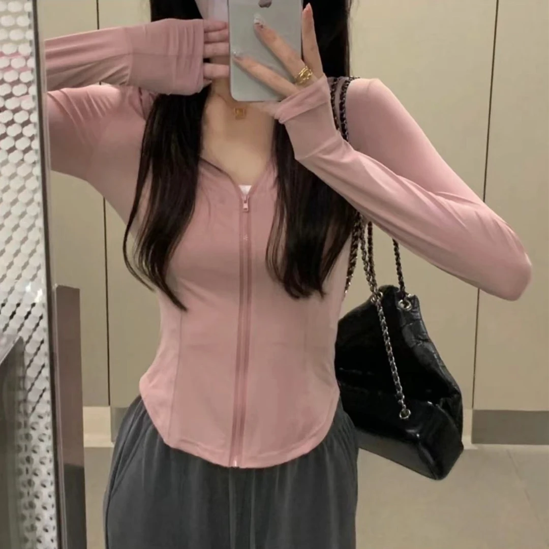 粉色防晒服外套女夏季2023年新款修身显瘦长袖粉色防晒衣冰丝