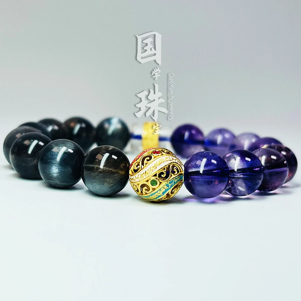 【国学珠宝】【鼠】天然水晶紫超七黑骨干设计款手串手链多样性发货