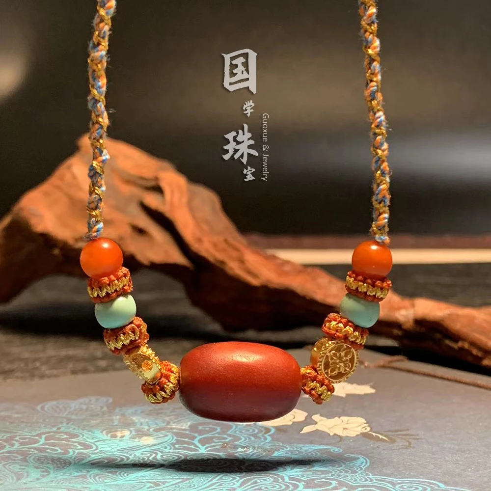 天然蜜蜡红糖枣珠手工编织DIY设计款吊坠项链