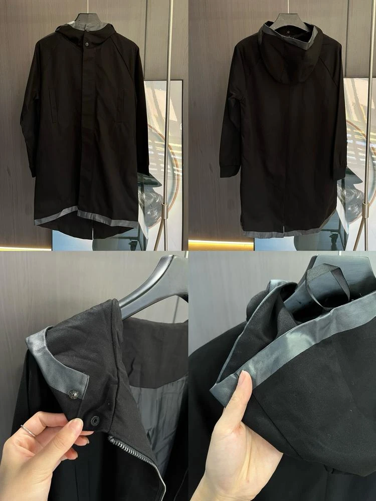 1658-宽松百搭中长款连帽撞色风衣夹克外套