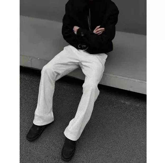 白灰色微喇叭卫裤男潮牌高级感春秋季vibe裤子美式高街休闲裤
