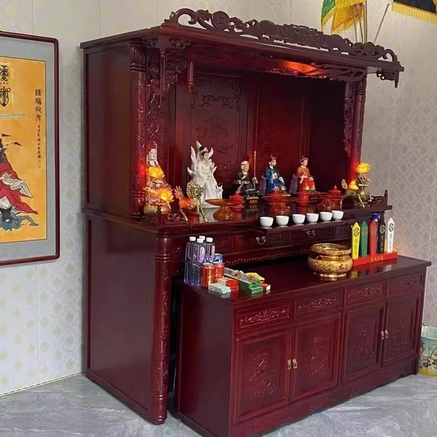 新中式实木立柜共桌仿古色厅堂传统风格家用隔断落地香案台桌柜子