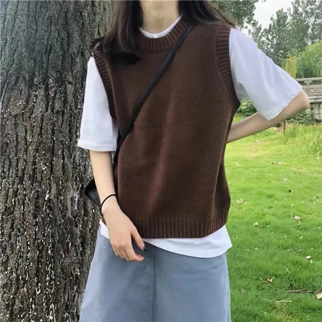 新款小背心针织马甲女套头韩版圆领毛衣外穿百搭毛线坎肩外搭