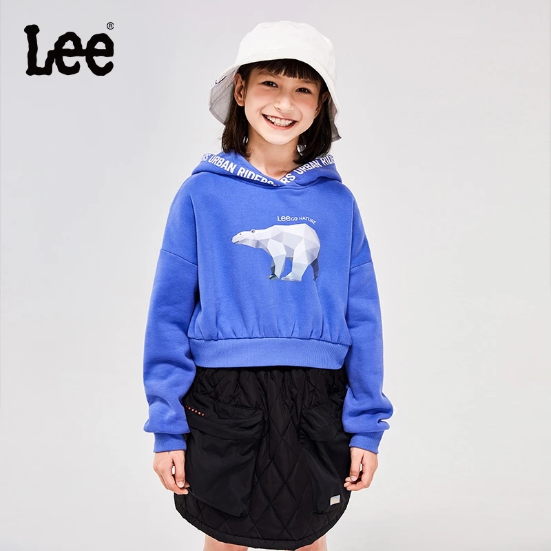 Lee童装春春季男女儿童短款套头连帽衫时尚加厚卫衣LK22FWGT2009