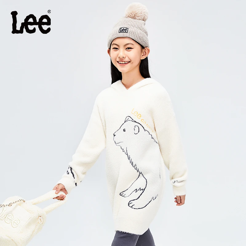 Lee童装连帽连衣裙春秋针织长袖童装洋气穿搭毛衣裙LK22FWGT2015