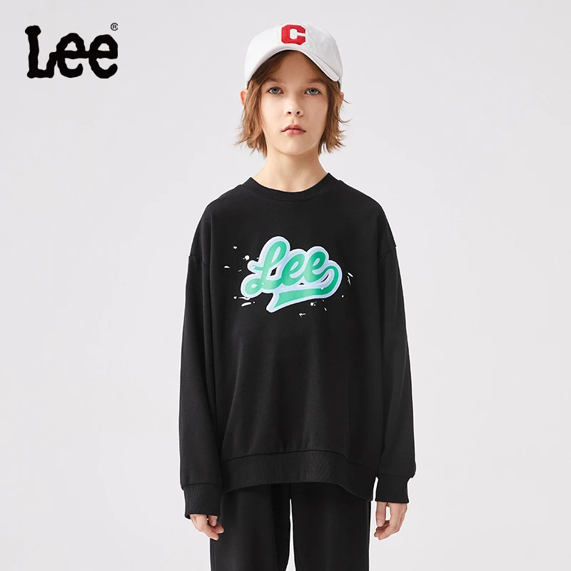 Lee童装卫衣春季黑色圆领休闲宽松童装长袖外套 LK3X4HUT0032