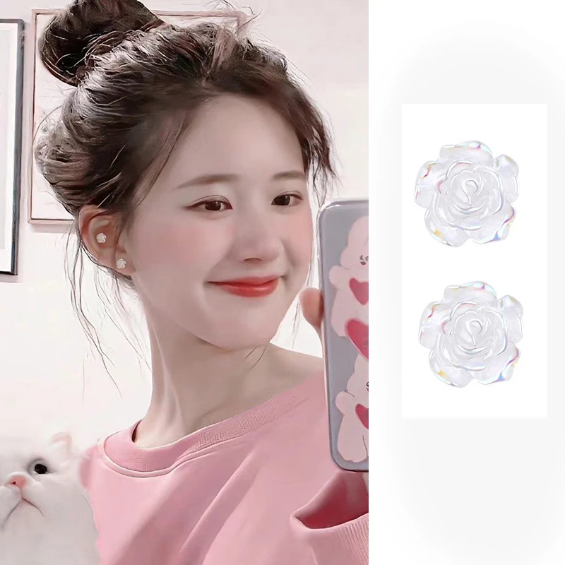 925银耳饰 亚克力玫瑰花耳钉新年新款潮甜美气质超仙银镀耳饰