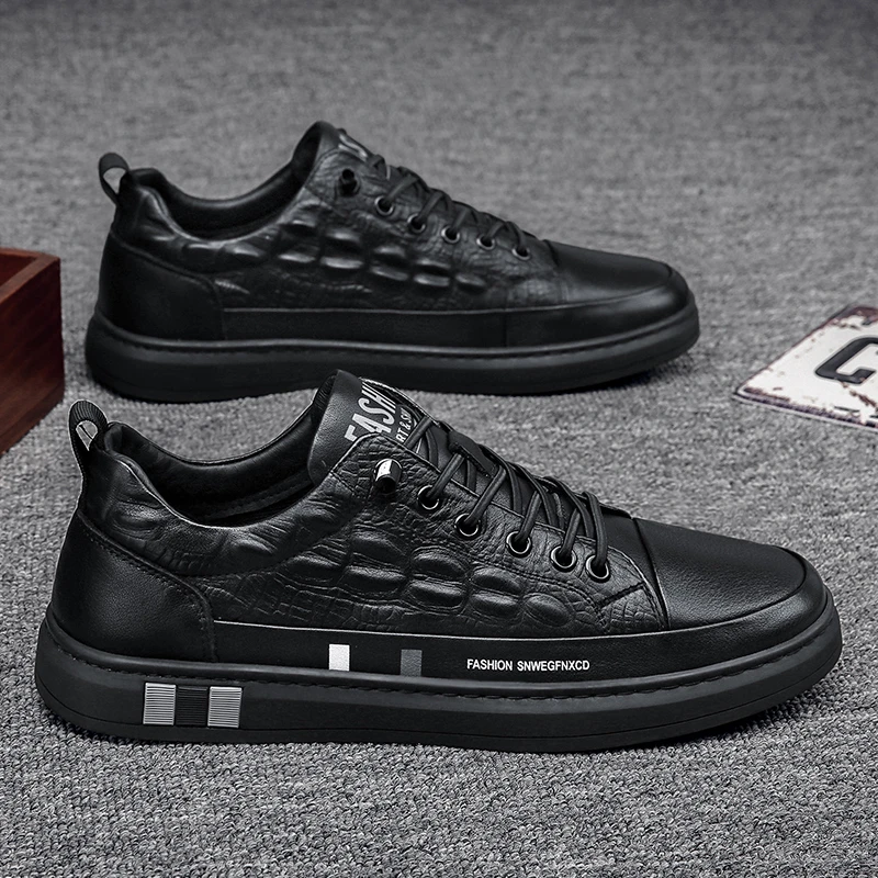 夏季潮鞋休闲小白鞋板鞋百搭时尚上班工作男鞋鳄鱼纹男士休闲鞋