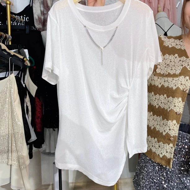 无品牌M5631大码弹力雪纺拼接打底衫短袖