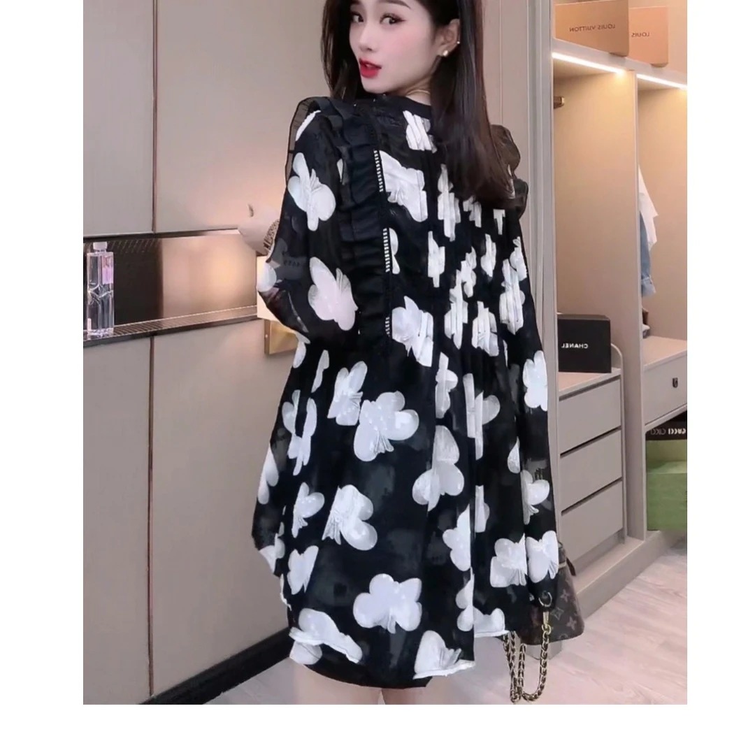 大码雪纺打底衫短裤两件套