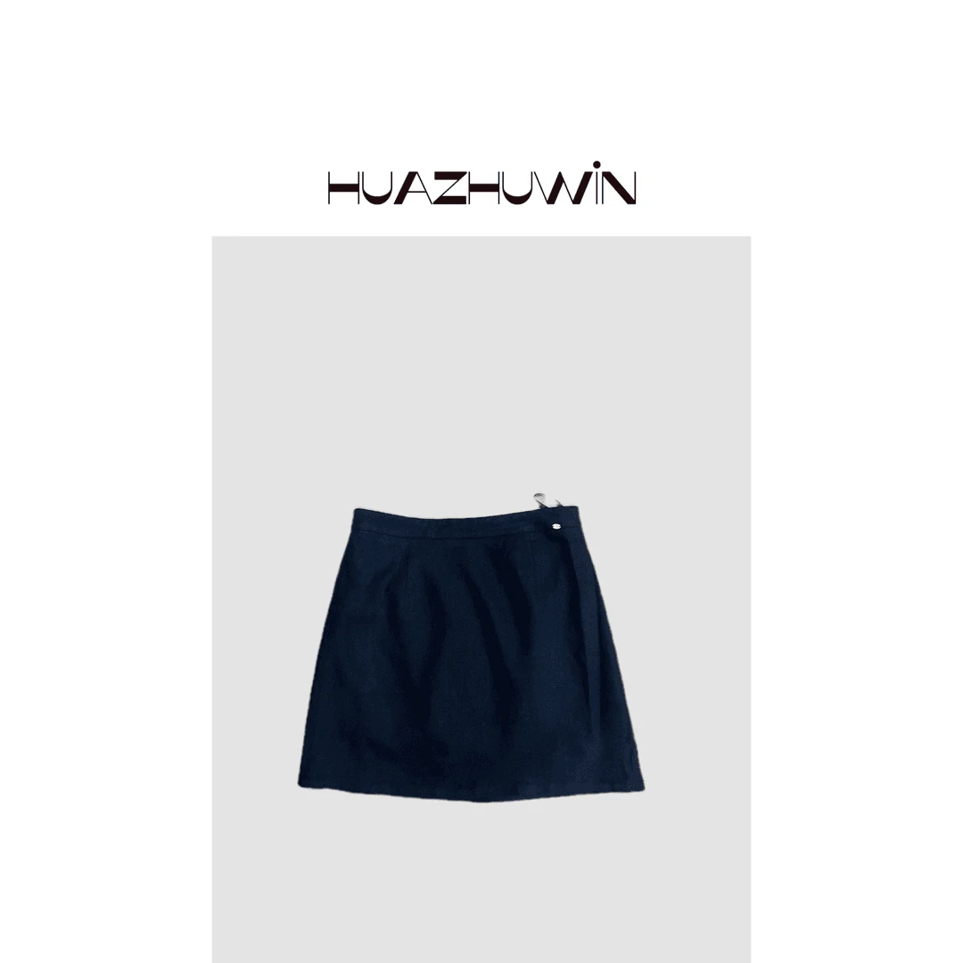 HZ-私服款藏青色100亚麻半身裙