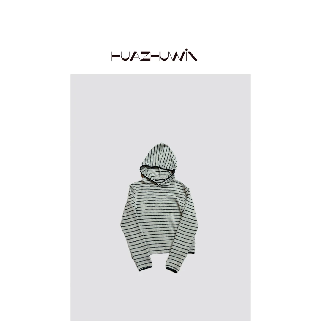 HZ-定制米灰色条纹连帽套头卫衣