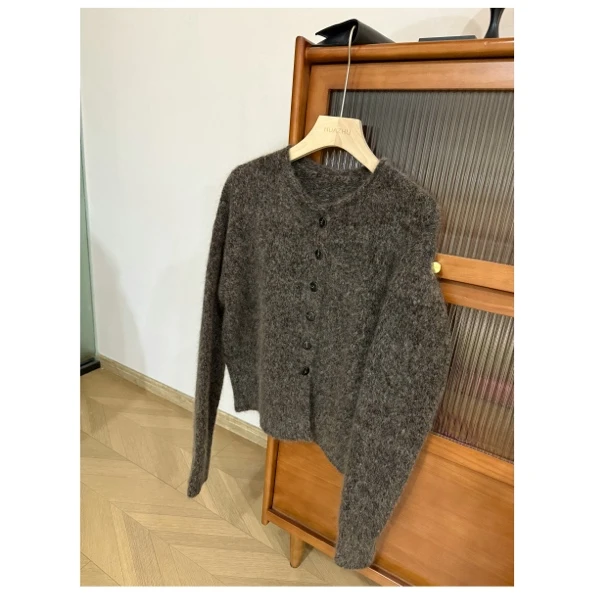 HZ-定制款中古卡驼色开衫毛衣