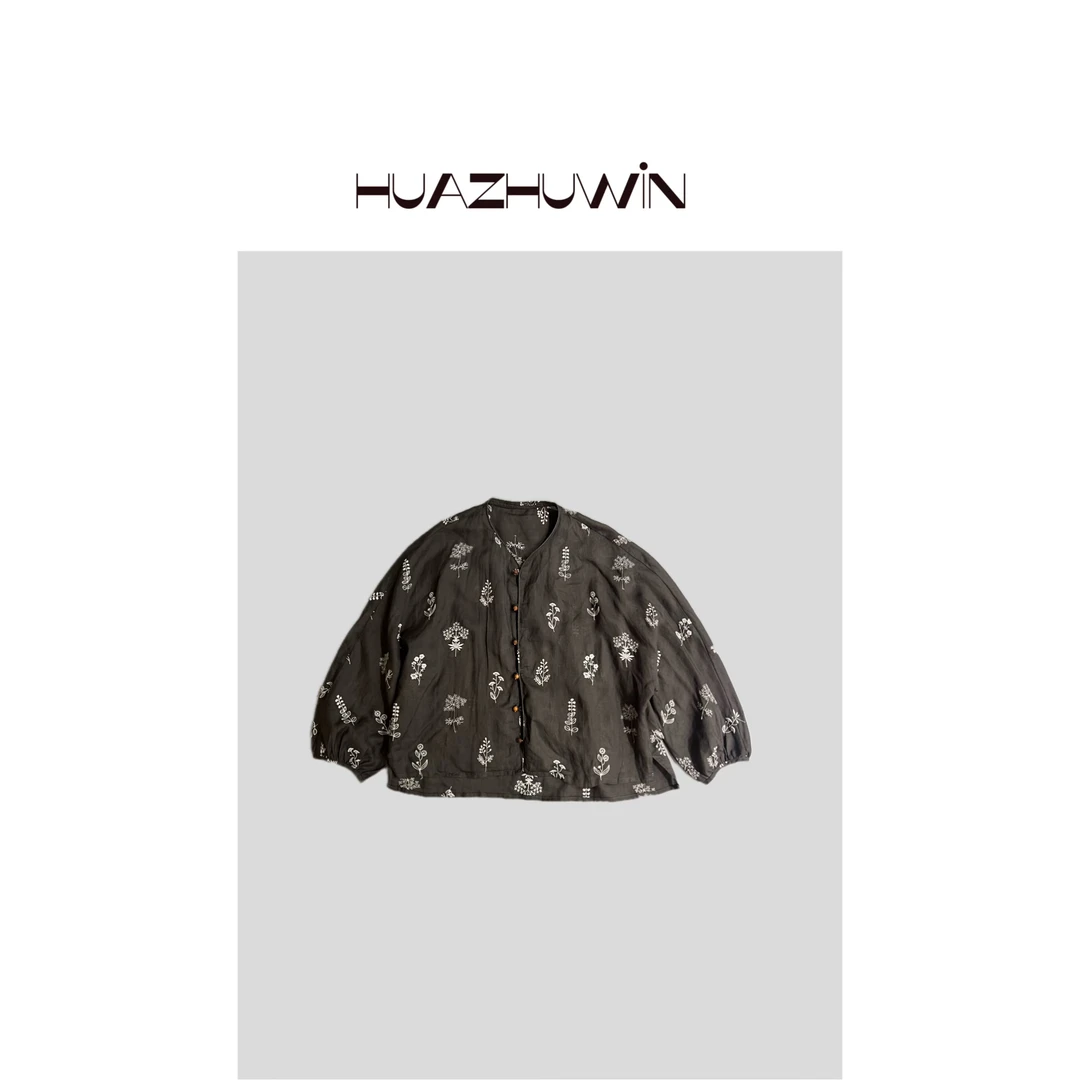 HZ-定制款复古小众苎麻刺绣外套衬衫
