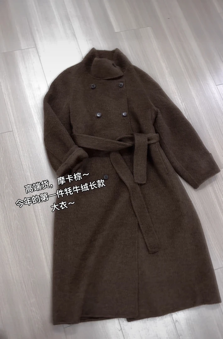 米蓝家名殿高端货摩卡棕牦牛绒长款大衣115长24078