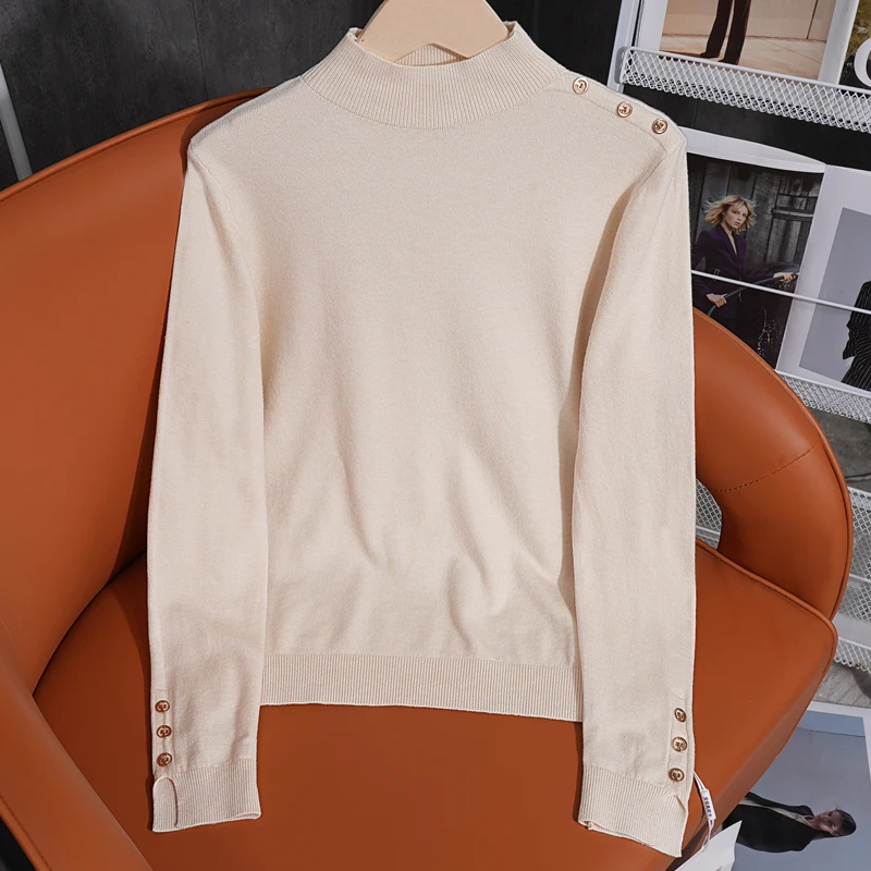 【曼方专属】70003-1 半高领纯色长袖针织衫女秋装百搭洋气上衣ZS