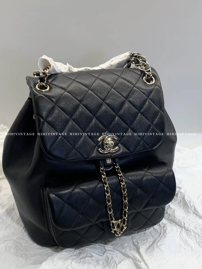 99新 Chanel/香奈儿 黑金光面牛Duma青蛙双肩包大号芯片5463375JL