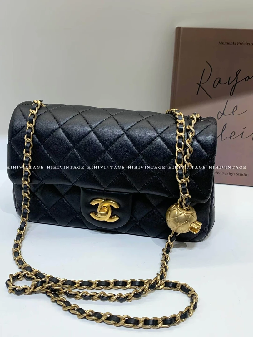 99新 Chanel/香奈儿 HIHI/黑金菱格纹金球CF大mini芯片款7741916