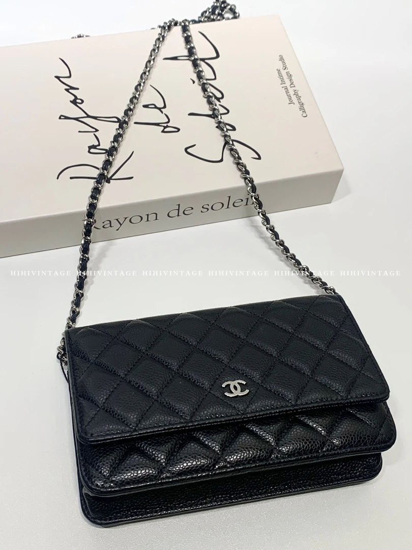 99新 Chanel/香奈儿 HIHI黑银荔枝纹woc链条包JL