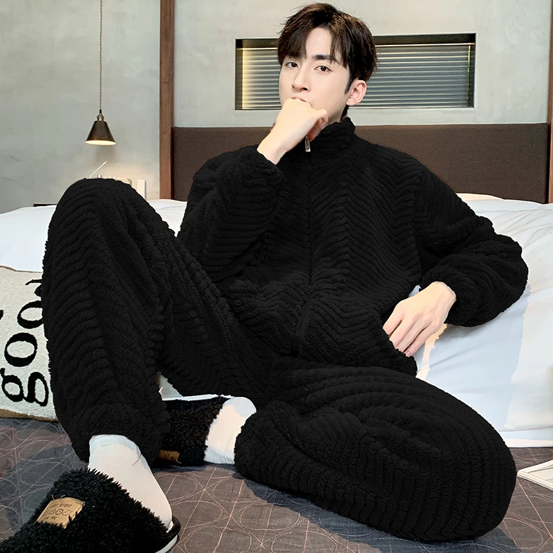 【专柜品质】新款时尚冬季加厚珊瑚绒睡衣男士男生可外穿家居服