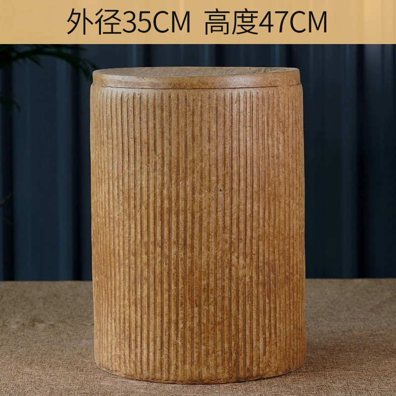 北欧圆形镁泥复古盆圆柱径竖纹创意简约个性客厅阳台室内落地盆栽