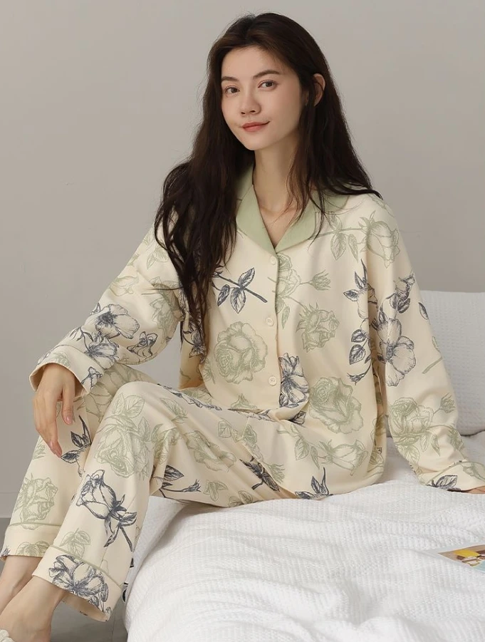 【开衫多款可选】秋冬翻领长袖长裤女士睡衣家居服套装HMF