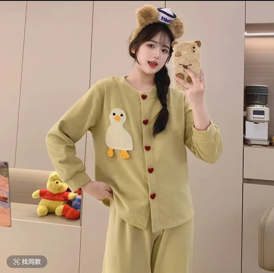 8115小鸭羊绒长袖长裤韩版睡衣家居服套装