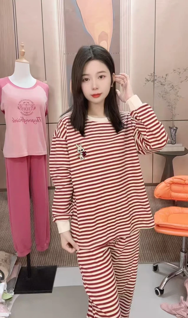 X503刺绣条纹兔子套头女士可外穿睡衣家居服套装韩版MJL