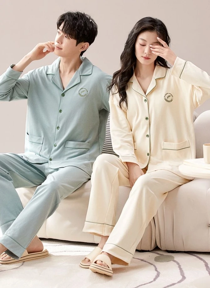 H5002德绒秋冬款开衫情侣长袖长裤睡衣套装HMF