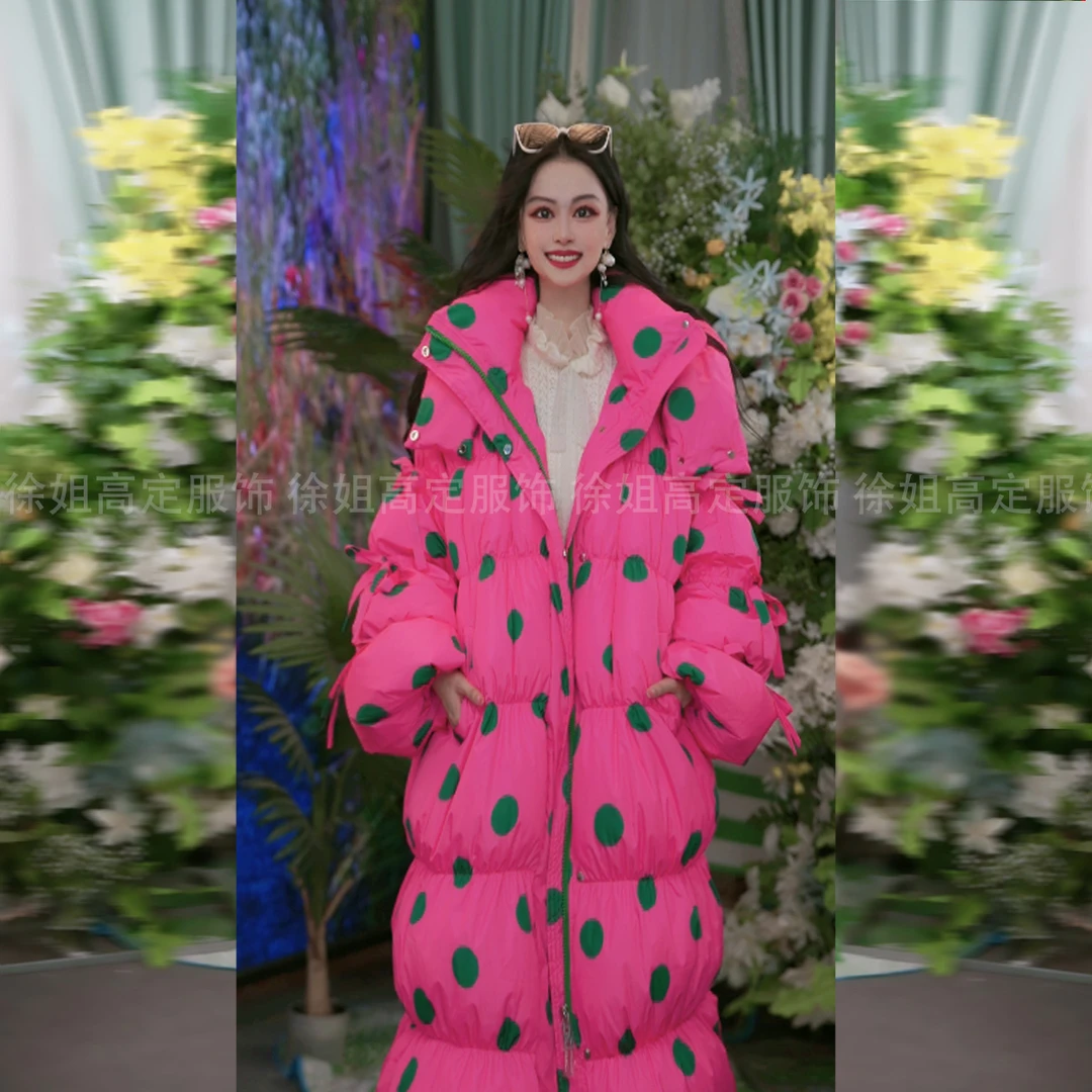 冬季新款时尚百搭印花保暖女士外套长款羽绒服251P007