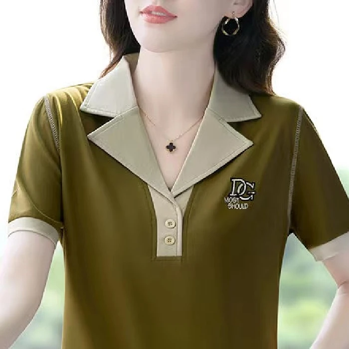女士t恤短袖夏2023新款时尚宽松洋气潮妈妈装polo衫休闲运动上衣